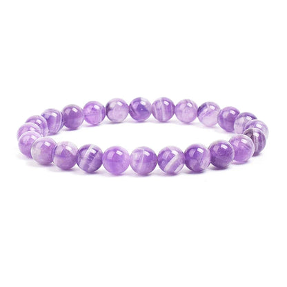Natural Stone Bead Bracelet - Amethyst Crystal Quartz Aquamarine Jade Agate Elastic Bangle Jewelry for Women & Men