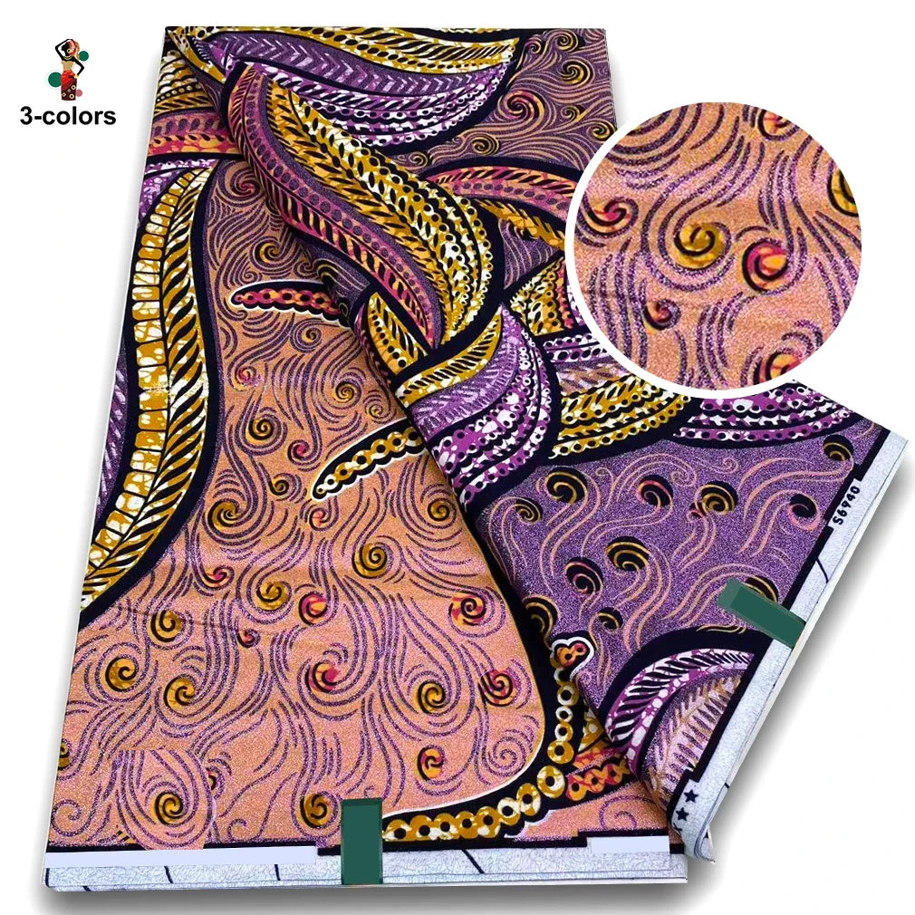 100% Cotton African Wax Print Fabric - Soft Golden Ankara Pagne for Nigerian Fashion & Traditional Wear