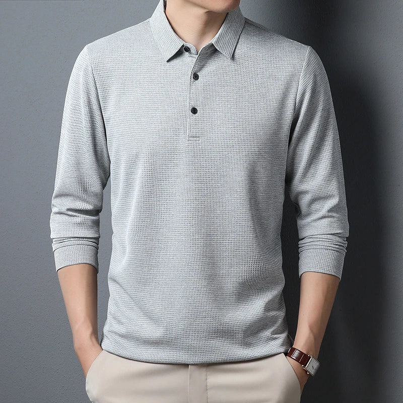 Men's Business Casual Long Sleeve Polo Shirt - Comfortable Summer Top