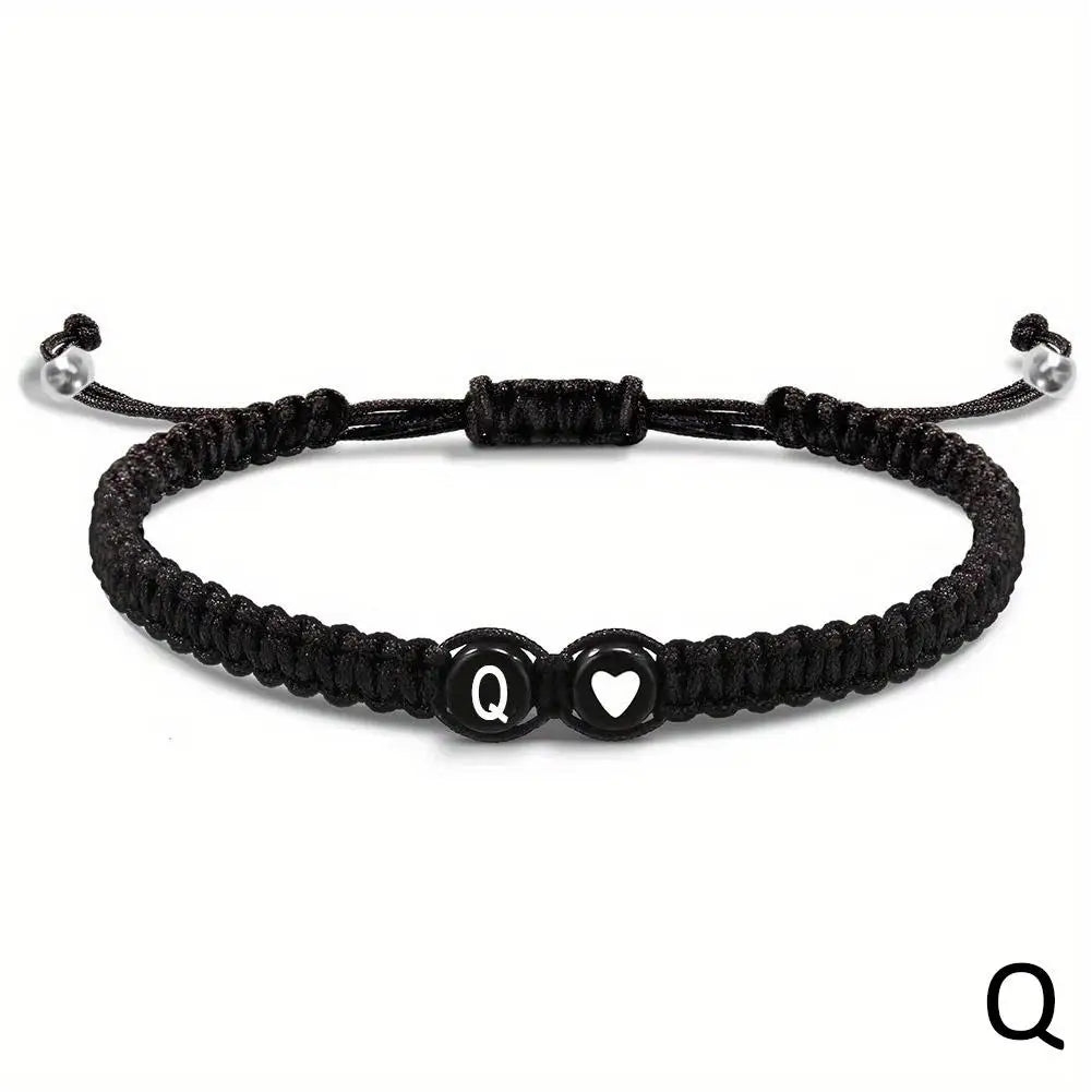 A-Z Initial Heart Bracelet - Handmade Adjustable Braided Name Jewelry Gift for Women & Men