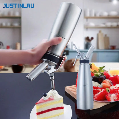 JUSTINLAU Stainless Steel Whipped Cream Dispenser - Cake Piping Siphon Bottle for Desserts & Cream