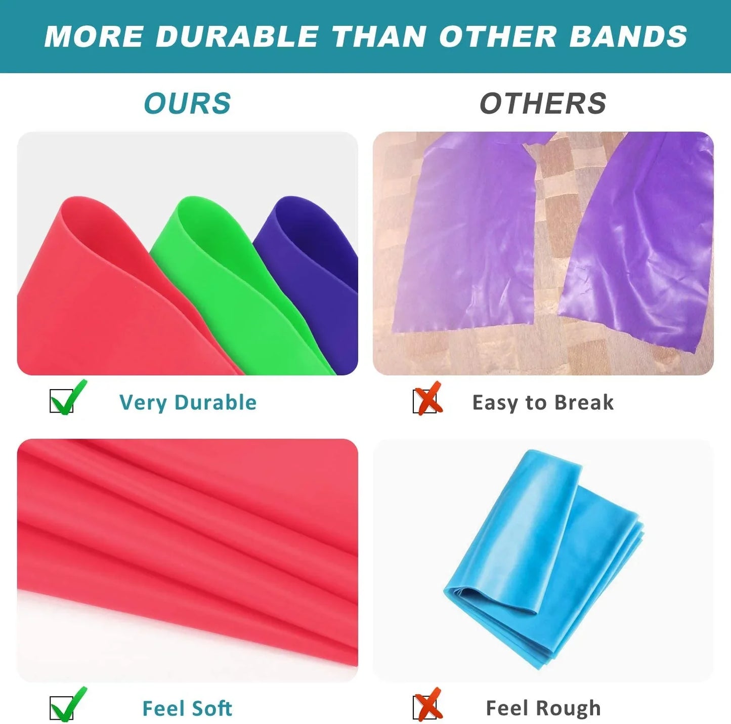Yoga Pilates Resistance Band - Long Training Stretch Bands for Physical Therapy & Lower Body Strength - Elastic Exercise Bands for Home