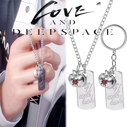 Love and Deep Space Caleb Necklace - Ruby Apple Square Card Pendant Cosplay Jewelry Gift & Collectible Accessory