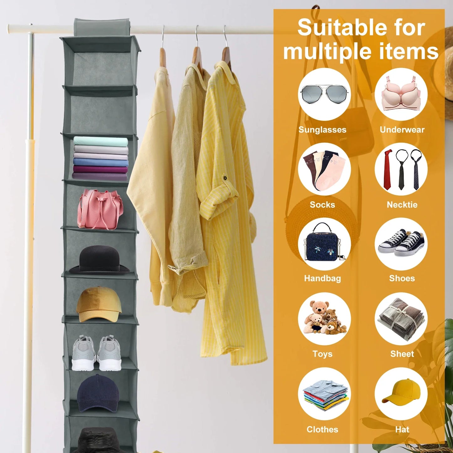 10-Shelf Hanging Shoe Organizer – Foldable Non-Woven Fabric Space-Saving Shoe Rack Multipurpose Storage