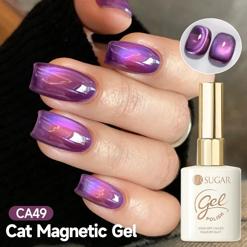 UR SUGAR 15ml Magnetic Cat Eye Gel Polish - Sparkling Silver Glitter UV LED Soak Off Nail Gel
