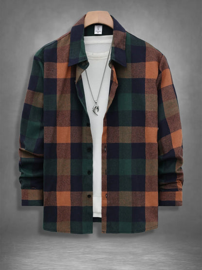 Vintage Plaid Flannel Shirt - Men’s Long Sleeve Casual Loose Top for Spring & Fall Wear