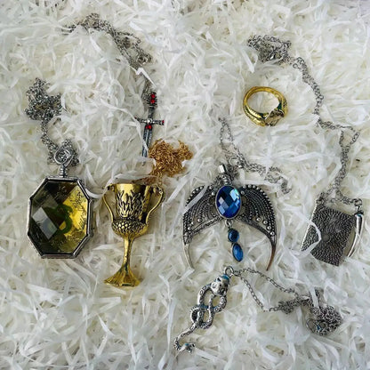Dark Fantasy Snake & Eagle Pendant Ring Set - 7-Piece Halloween Collectible Gift Set