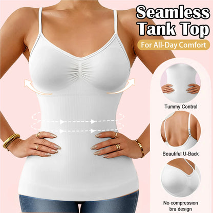 Women’s Tummy Control Shapewear Cami - Built-In Bra Slimming Tank Top Body Shaper Vest