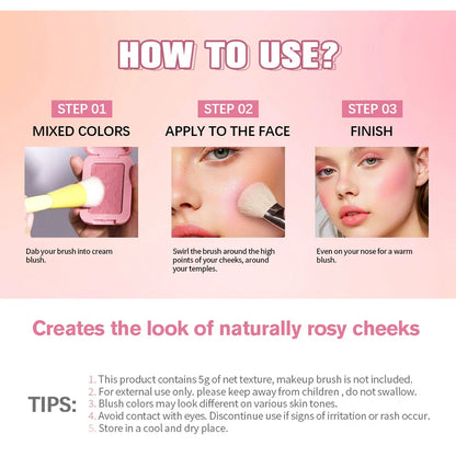 Professional Makeup Powder Blush - 12HR Wear, Vegan Formula, Pink Cream Blusher Palette for Face Cosmetics