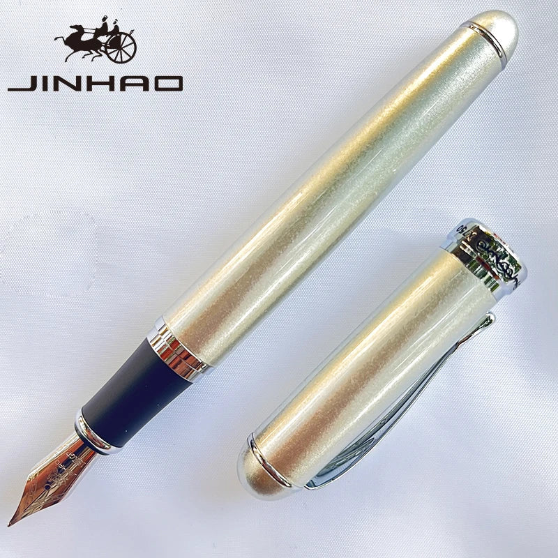 Jinhao X750 Fountain Pen Set - Medium Nib with Ink Converter, Silver Trim Calligraphy Writing Pen & Gift Set