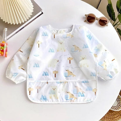 Waterproof Long Sleeve Baby Feeding Bib - Toddler Apron Smock with Food Catcher Pocket for Mess-Free Mealtime