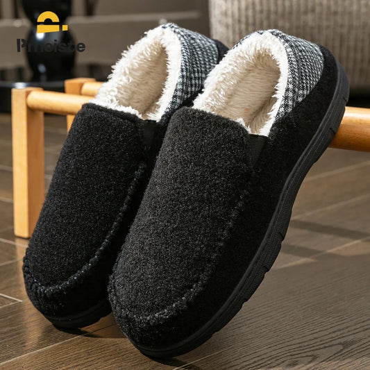 Men's Winter Slippers - Warm Felt House Shoes with Non-Slip TPR Sole & Memory Foam Cushion