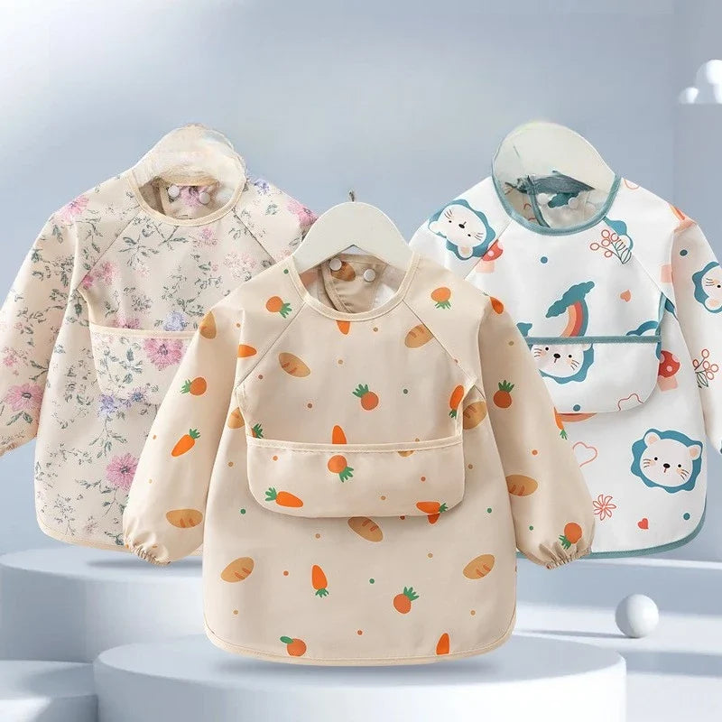 Waterproof Long Sleeve Baby Feeding Bib - Toddler Apron Smock with Food Catcher Pocket for Mess-Free Mealtime
