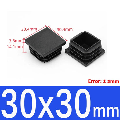 Black Square Tube End Caps - Plastic Blanking Plugs for Furniture, Tables & Chairs 10-100mm