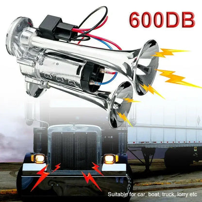12V Super Loud Dual Trumpet Horn - 600DB Electric Air Horn for Cars, Trucks, SUVs, Boats & Motorcycles