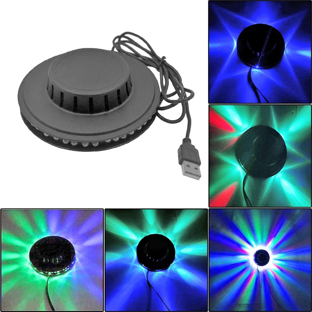 Sound Activated RGB Disco Light - USB Rotating LED Party Stage Light with Music Sync