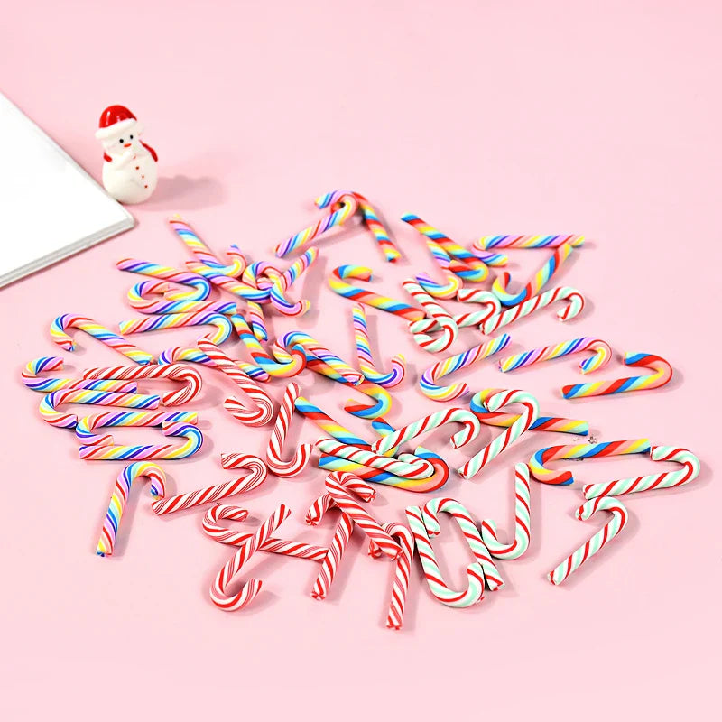 10/30/50pcs Mini Candy Cane Ornaments – Red & White Resin DIY Christmas Decorations for Home & New Year 2025