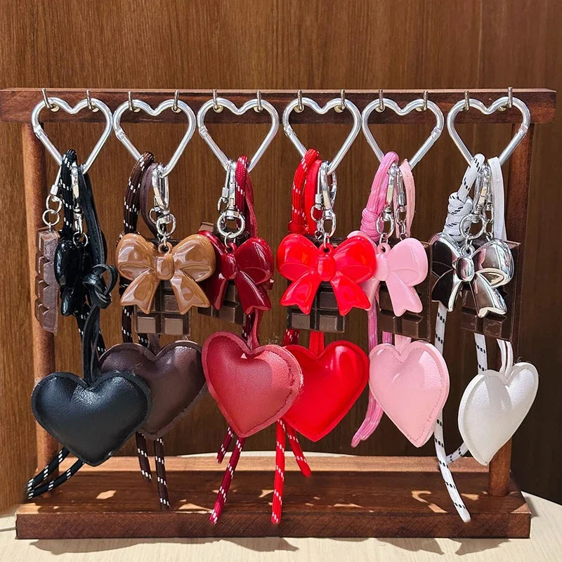 Kawaii Heart Leather Keychain - Trendy Chocolate Pendant Bag Charm Decorative Accessory
