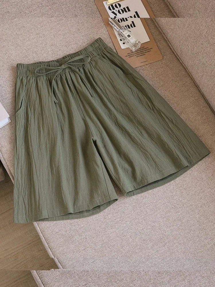2026 Women's Cotton Summer Shorts - High Waist Loose Fit Casual Shorts with Pockets