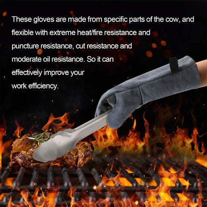 16-Inch Heat Resistant Welding Gloves – Thick Cow Split Leather Work Gloves for Welders, BBQ, Grill & Oven Use