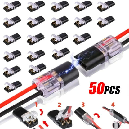 50/1PCS 2-Pin Plug-In Wire Connectors - Double-Wire Locking Buckle LED Cable Terminal Blocks