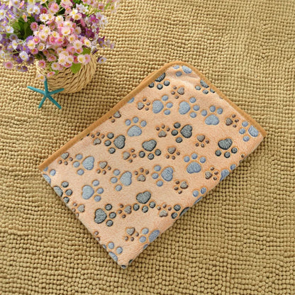 Flannel Pet Blanket - Cute Paw Print Mat for Warm Comfortable Dog & Cat Puppy Kitten Bedding