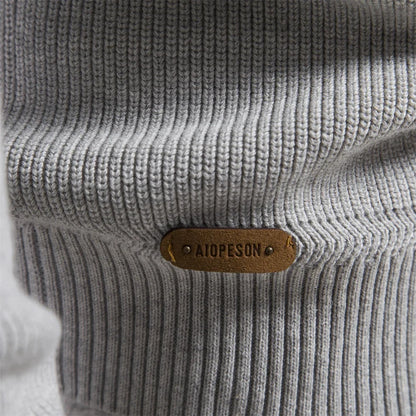 Men's Autumn Cotton Zipper Cardigan - High Collar Warm Knitted Casual Sweater Winter Top
