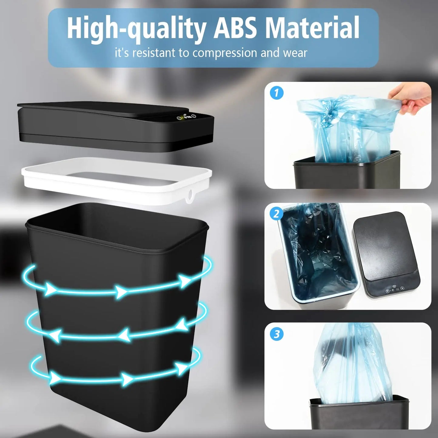 Touchless Motion Sensor Bathroom Trash Can with Lid – Slim Automatic Smart Garbage Bin for Bedroom, Office & Living Room