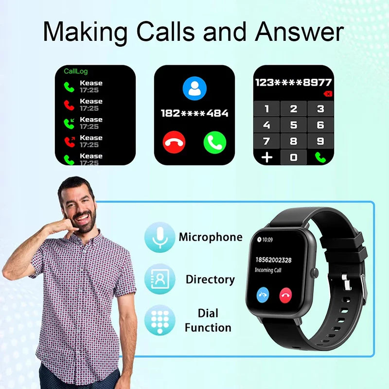 2025 New Smartwatch for Men & Women – Bluetooth Call, Fitness Tracker, Heart Rate Monitor, IP68 Waterproof, Compatible with Xiaomi, iOS & Android