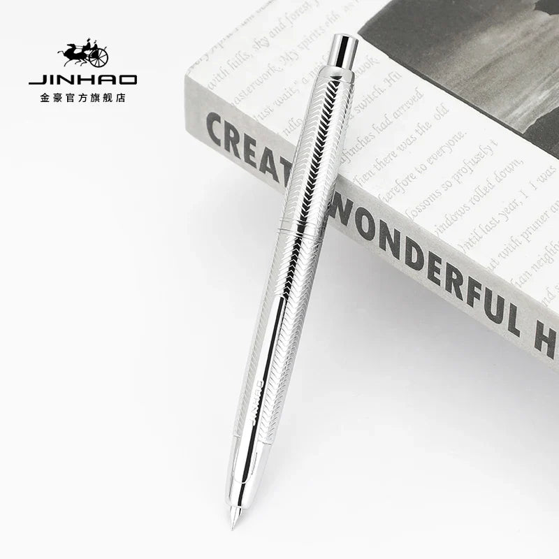 JINHAO 10 Metal Pearl Blue Fountain Pen – EF/F Nib, Pattern Design | Ink Pens for School, Office & Gifts