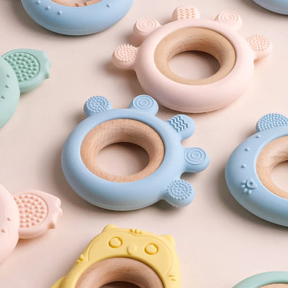 TYRY.HU Silicone Baby Teether - Cartoon Frog & Deer Teething Necklace Pendant for Infant Gum Relief Gift