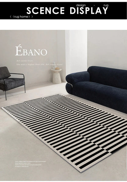 Black Stripe Plush Rug — Non-Slip Luxury Carpet for Living Room, Bedroom, Study, and Nordic Home Decor