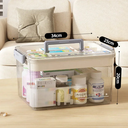 Multi-Layer Home Medicine Box – Large Capacity Transparent Medical Storage Case for First Aid & Medication Organization