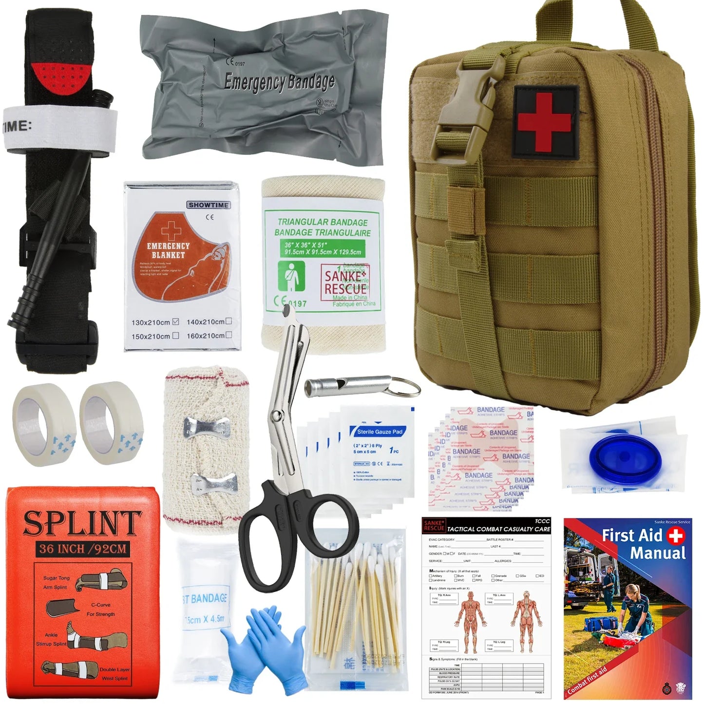 Tactical IFAK First Aid Kit - MOLLE Survival Pouch with 18-Piece EMT Emergency Supplies for Camping Outdoors