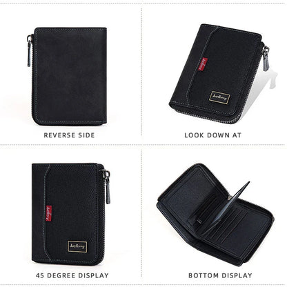 Baellerry RFID Short Men’s Wallet — Luxury Zipper Card Holder with Coin Pocket & Photo Slots