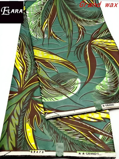 African Real Wax Print Fabric - Grand Original Ankara Blue Cotton Wax Material 6 Yards for Stylish Dresses & Uniforms