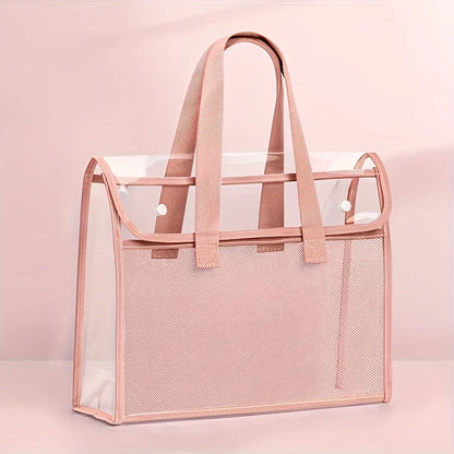 Large Capacity Expandable File Storage Bag - Transparent Waterproof PVC Handheld Document Folder with Self-Adhesive Closure
