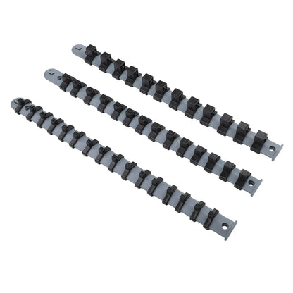 3Pcs Socket Organizer Set - 1/4 3/8 1/2 Inch Plastic Socket Tray Rail Rack Storage Holder