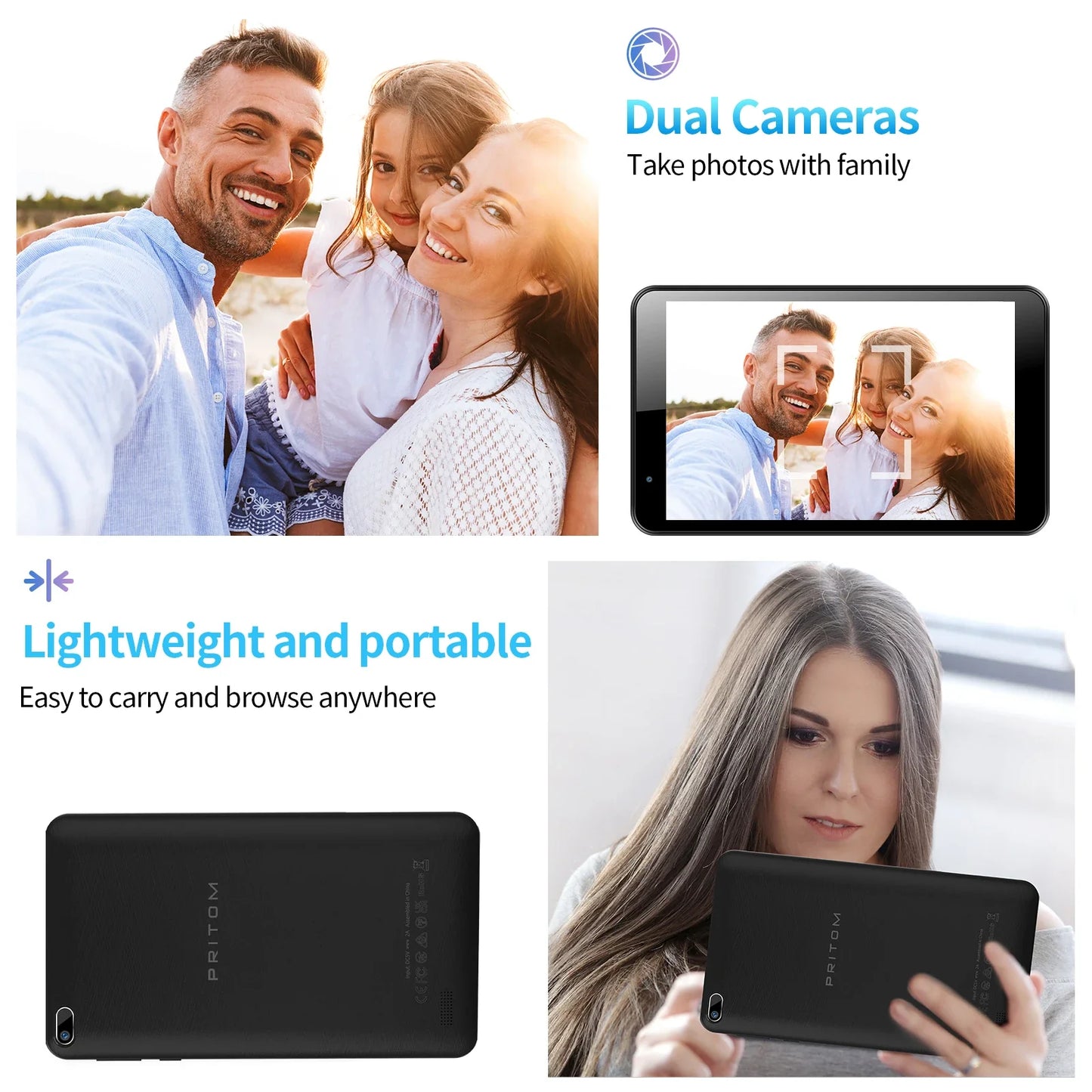 PRITOM 7″ Android 11 Tablet PC — Quad-Core, 32GB Storage, HD IPS Display, Dual Camera, WiFi with PU Protective Case