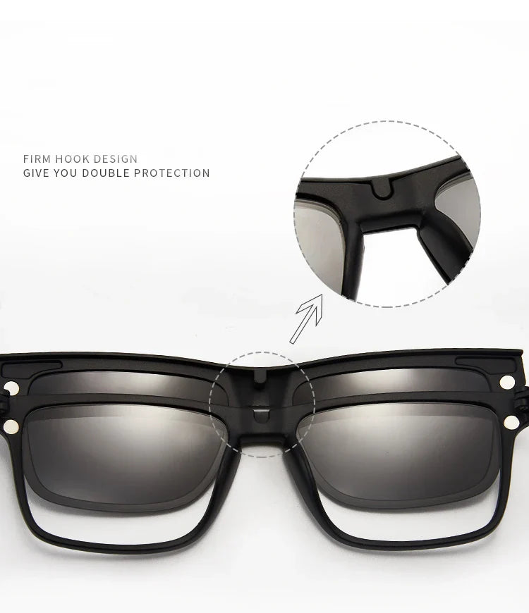 6-in-1 Polarized Magnetic Clip-On Sunglasses – Men & Women Sun Glasses with Frame & Bag