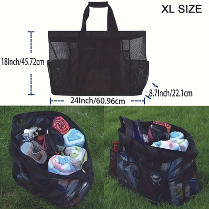 Extra Large Mesh Beach Bag with Zipper - Breathable Tote with Side Pockets, Portable Large Capacity Organizer