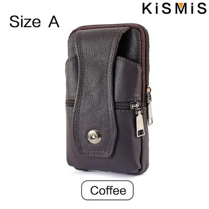 Men’s Leather Vintage Waist Bag – Phone Holster Pouch for Travel, Hiking & Outdoor Use