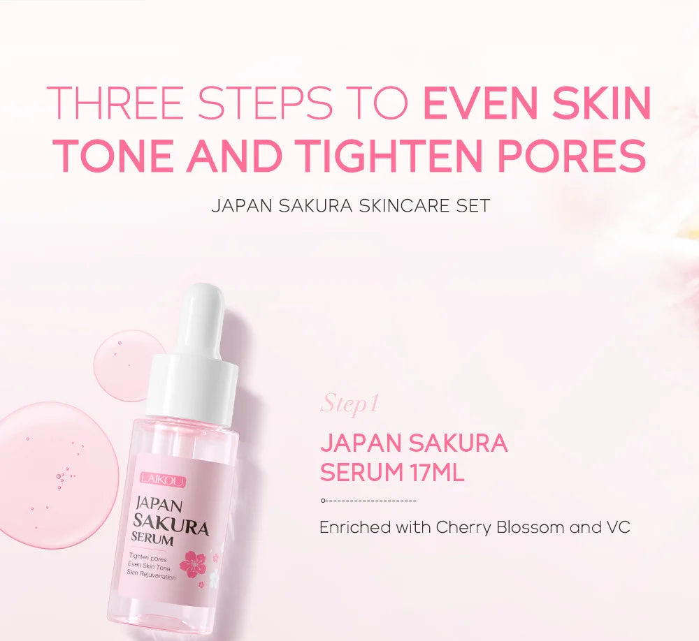 3pcs LAIKOU Vitamin C 24K Golden Sakura Skincare Set – Moisturizing Face Cream, Serum & Eye Cream