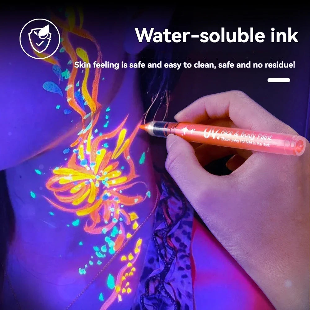 8-Color Neon UV Acrylic Paint Pens - Fluorescent Glow-in-the-Dark Markers for DIY Art & Crafts