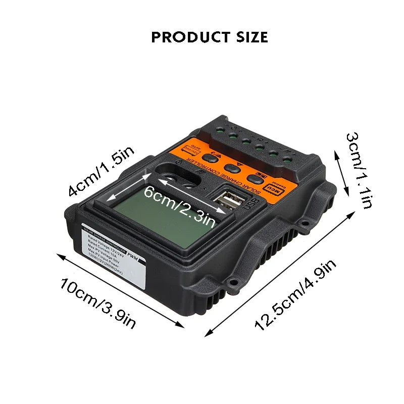 Solar Charge Controller PWM 10A-30A - LCD Display 12V/24V Regulator with Dual USB 5V Output