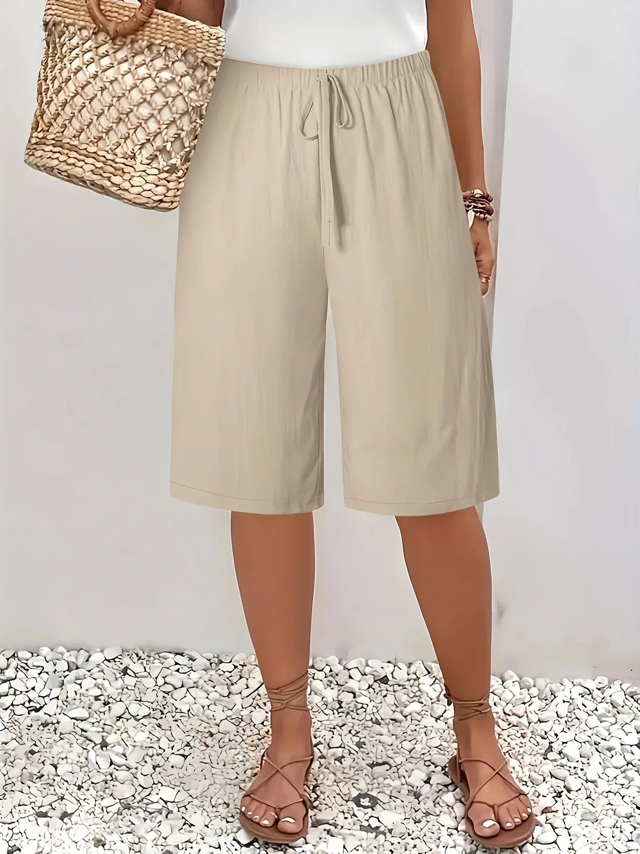 Women's 5-Inch Bermuda Shorts - High Waist Loose Fit Casual Summer Solid Color Shorts