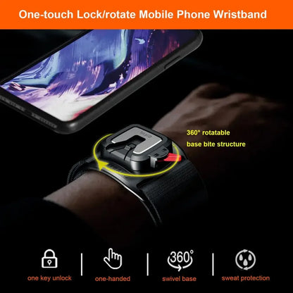360° Rotatable Wristband Cell Phone Holder – Detachable Armband for Biking, iPhone 15 Pro Max
