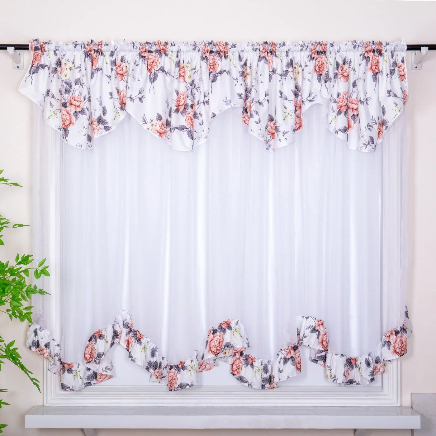 Rural Floral Lace Curtain Panel - Flower Trim Rod Pocket Window Decor for Living Room Bedroom Kitchen