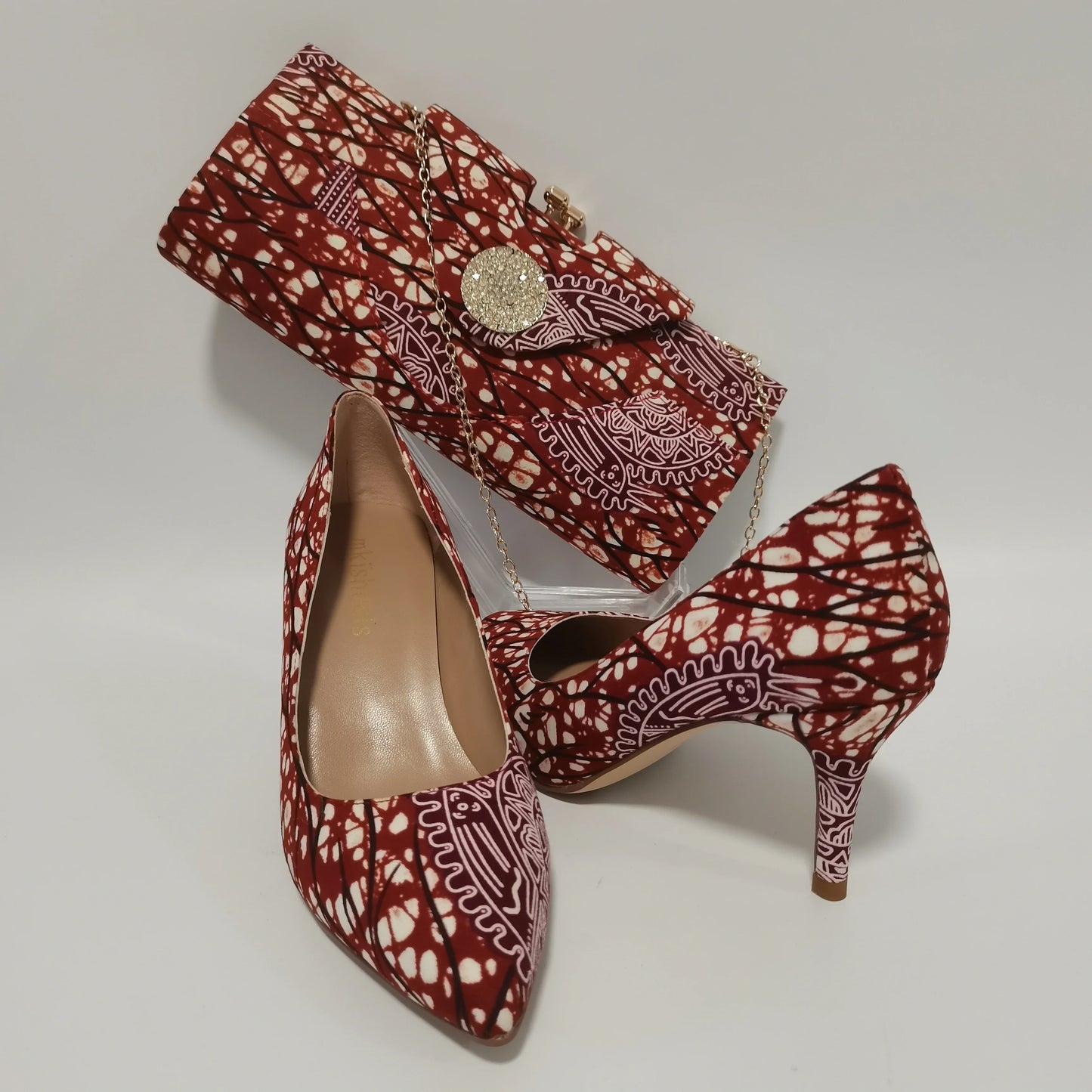 African Kente Print Women’s Shoe & Purse Set - Ankara Wax Print High Heels for Parties, Sizes 37-42