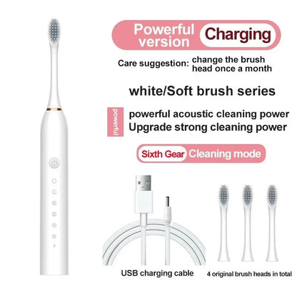 Automatic Electric Toothbrush - Smart Six-Speed Rechargeable Soft Bristle Toothbrush for Adults and Children All Ages